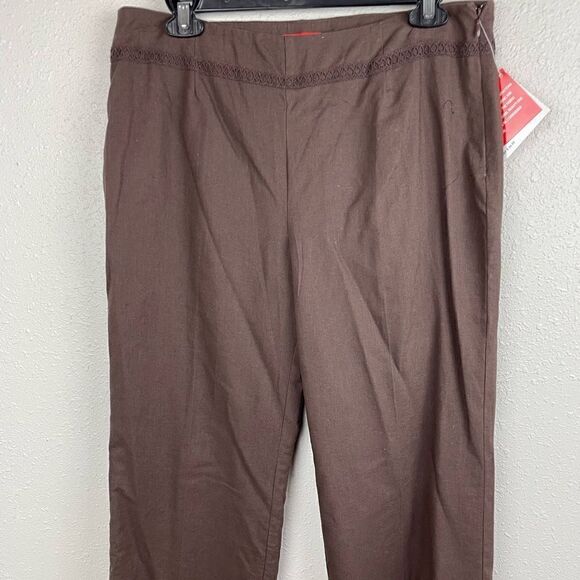 NWT Oscar De La Renta Brown Linen Blend Pants Size 10 - Picture 2 of 6